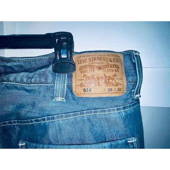 Levis 514 Jeans 38x30 Mens Baggy Y2K Slim Straight Fit Flap Pockets Waxed Denim - Picture 8 of 16